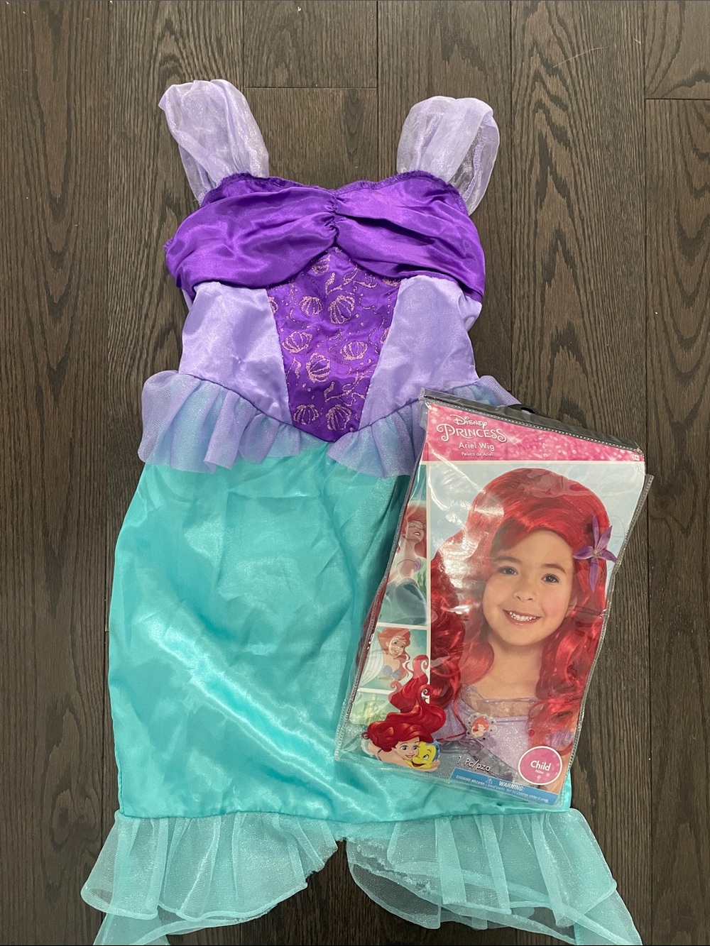Disney Purple & Aqua Princess Mermaid Costume with Red Wig